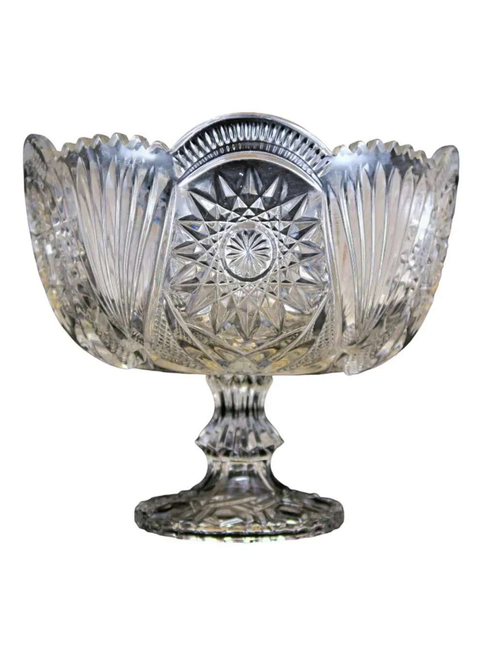 Lead Crystal 8-Inch Footed Bowl Hollywood Regency Style Vintage Glass